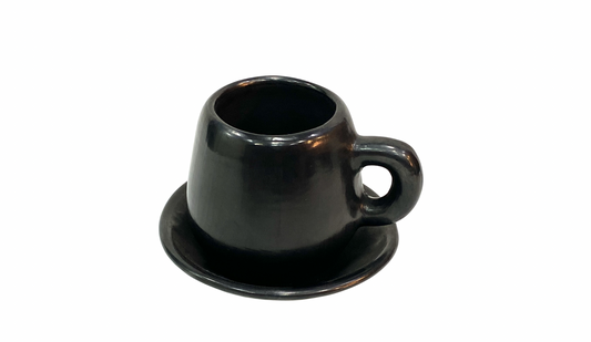 Taza barro negro con plato
